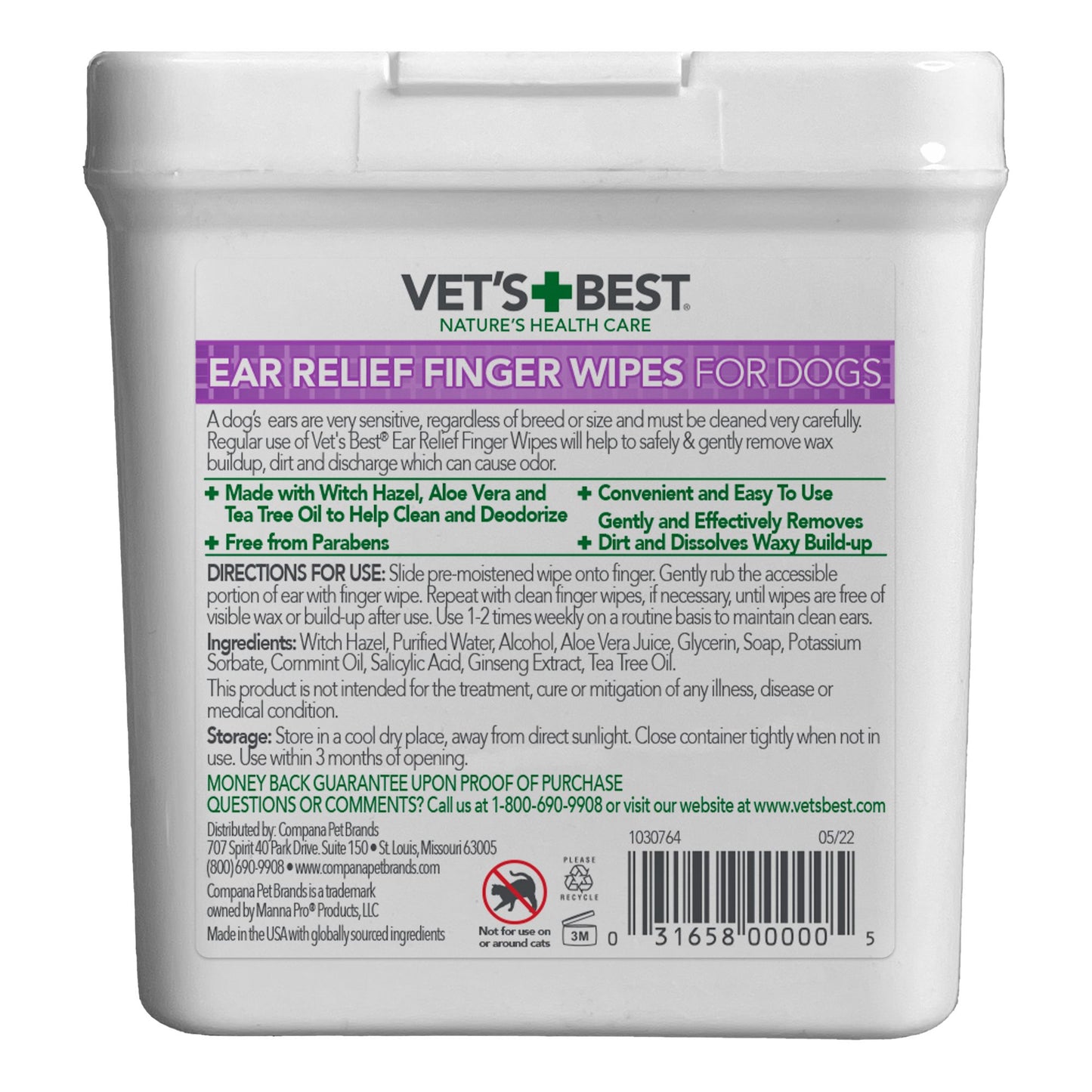 Vets Best, Ear Relief Finger Wipes For Dogs & Cats 50ct