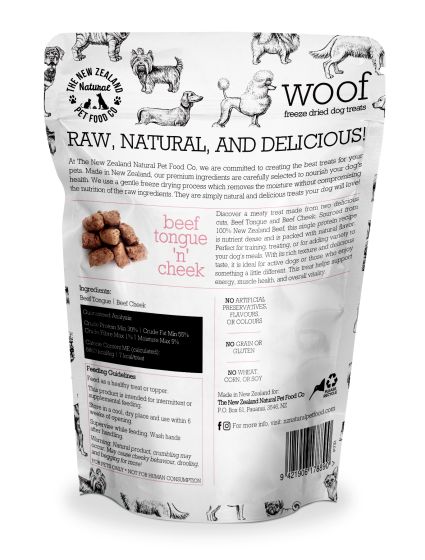 NZPF Woof Freeze Dried Beef Tongue 'n' Cheek Treats, 50-g