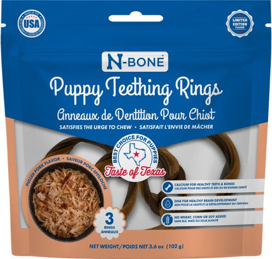 NPIC N-Bone Puppy Teething Ring, Pulled Pork 3pk, 3.6-oz