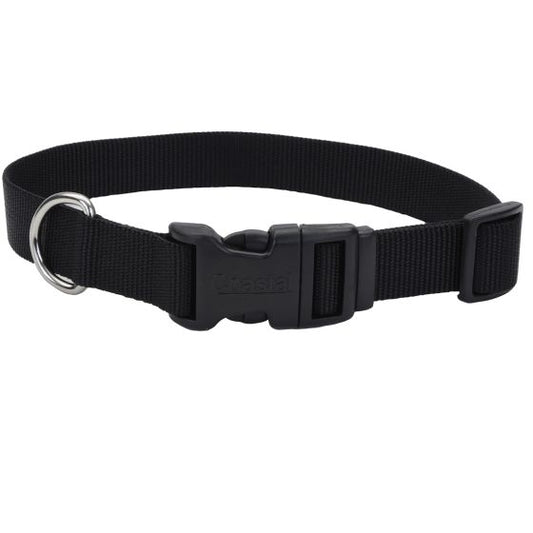 Coastal Adjustable Nylon Collar with Tuff Buckle for Dogs, Black, 1-in Nylon x 14-in-20-in Neck Girth (Size: 5/8-in x 10-14-in, Color: Black)