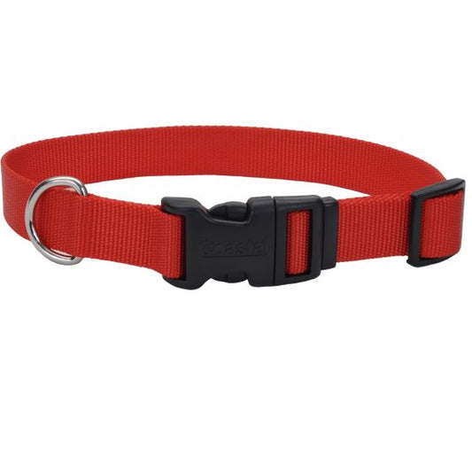 Coastal Adjustable Nylon Collar with Tuff Buckle for Dogs, Red, 1-in Wide x 14-in-20-in Neck Girth (Size: 1-in x 18-26-in, Color: Red)