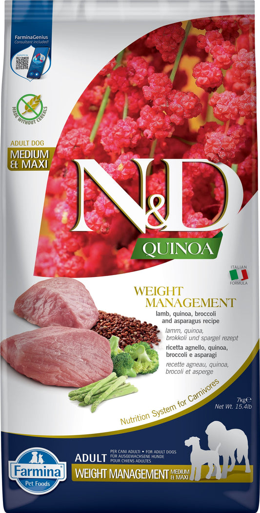 Farmina N&D Quinoa Weight Management Lamb Med/Maxi Dog Food, 7-kg