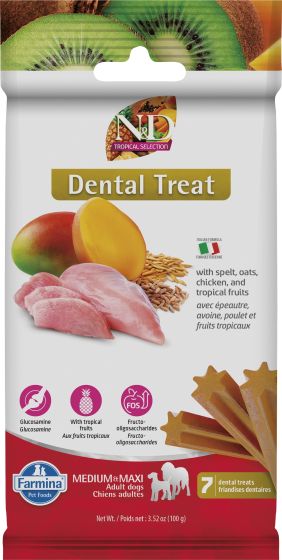 Farmina N&D Dental Treat Tropical Selection Chicken Med/Max Dog Treat, 100-g