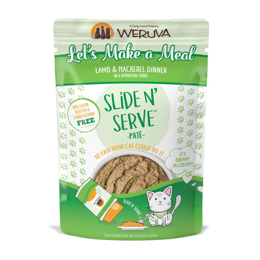 Weruva Cat Pate Let's Make a Meal Lamb & Mackerel Dinner in a Hydrating Puree Wet Cat Food Pouch, 5.5-oz (Size: 5.5-oz)
