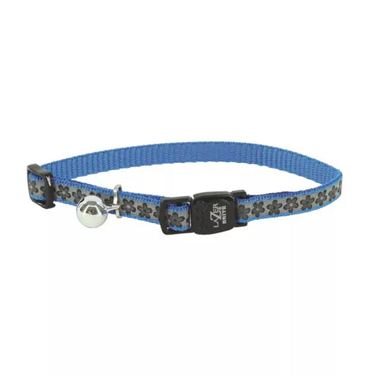 Lazer Brite Reflective Breakaway Cat Collar Blue Lagoon Flowers 3/8-in x 8-12-in