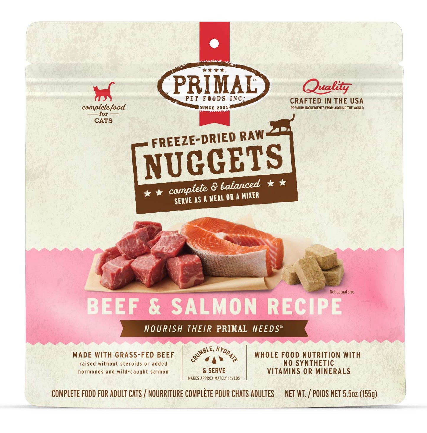 Primal Raw Freeze-Dried Nuggets Beef & Salmon Formula Cat Food, 5.5-oz (Size: 5.5-oz)