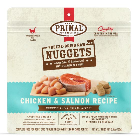 Primal Raw Freeze-Dried Nuggets Chicken & Salmon Formula Cat Food, 14-oz (Size: 14-oz)
