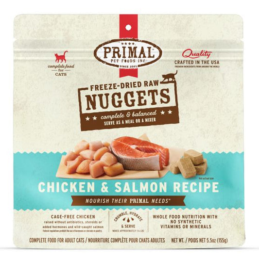 Primal Raw Freeze-Dried Nuggets Chicken & Salmon Formula Cat Food, 5.5-oz (Size: 5.5-oz)