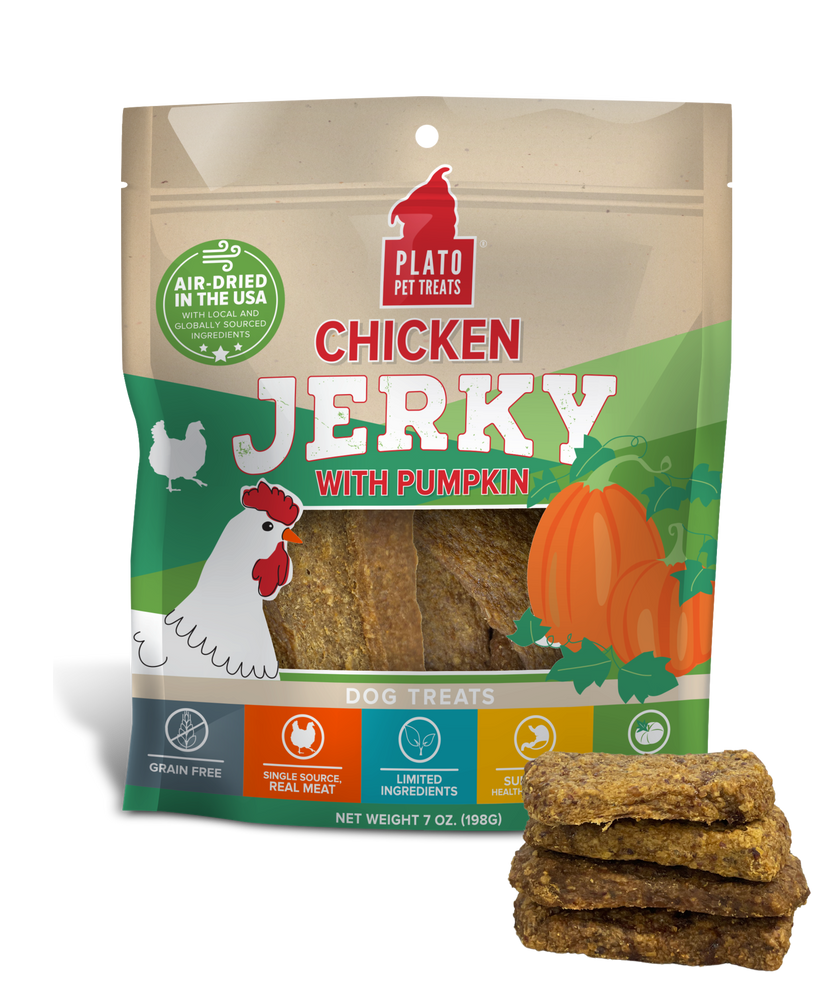 Plato Pet Treats Chicken Jerky with Pumpkin, 7-oz