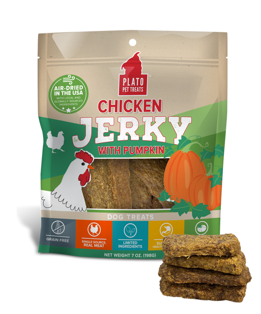 Plato Pet Treats Chicken Jerky with Pumpkin, 7-oz