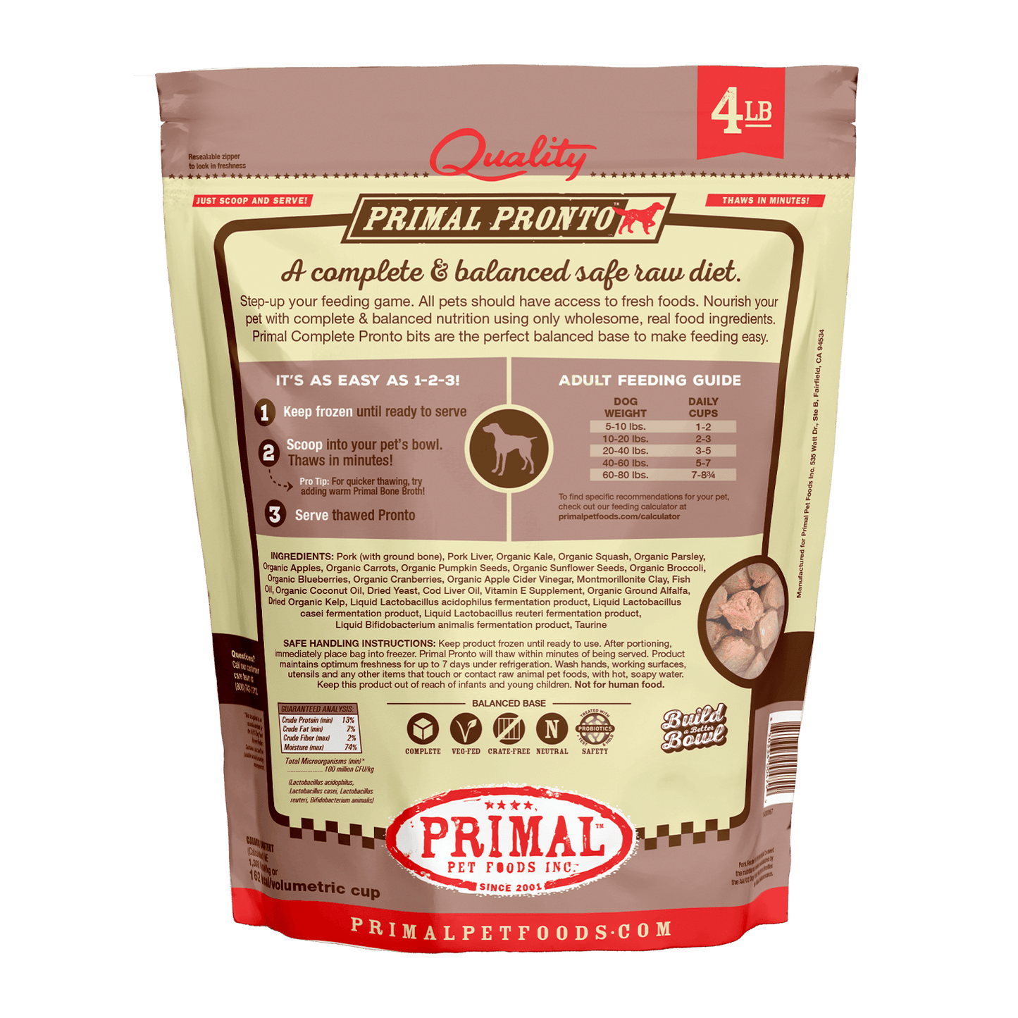 Primal Pronto Raw Frozen Pork Formula Dog Food, 4-lb (Size: 4-lb)