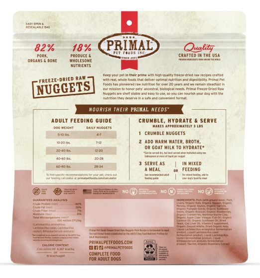 Primal Raw Freeze-Dried Nuggets Pork Formula Dog Food, 14-oz (Size: 14-oz)