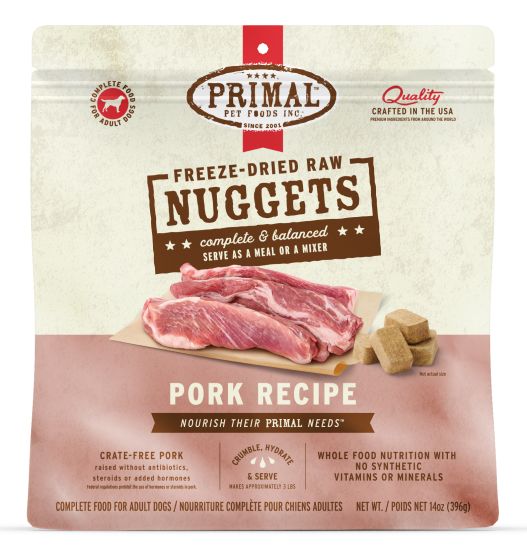 Primal Raw Freeze-Dried Nuggets Pork Formula Dog Food, 14-oz (Size: 14-oz)