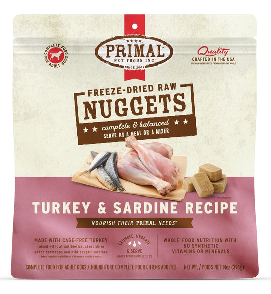 Primal Raw Freeze-Dried Nuggets Turkey & Sardine Formula Dog Food, 14-oz (Size: 14-oz)
