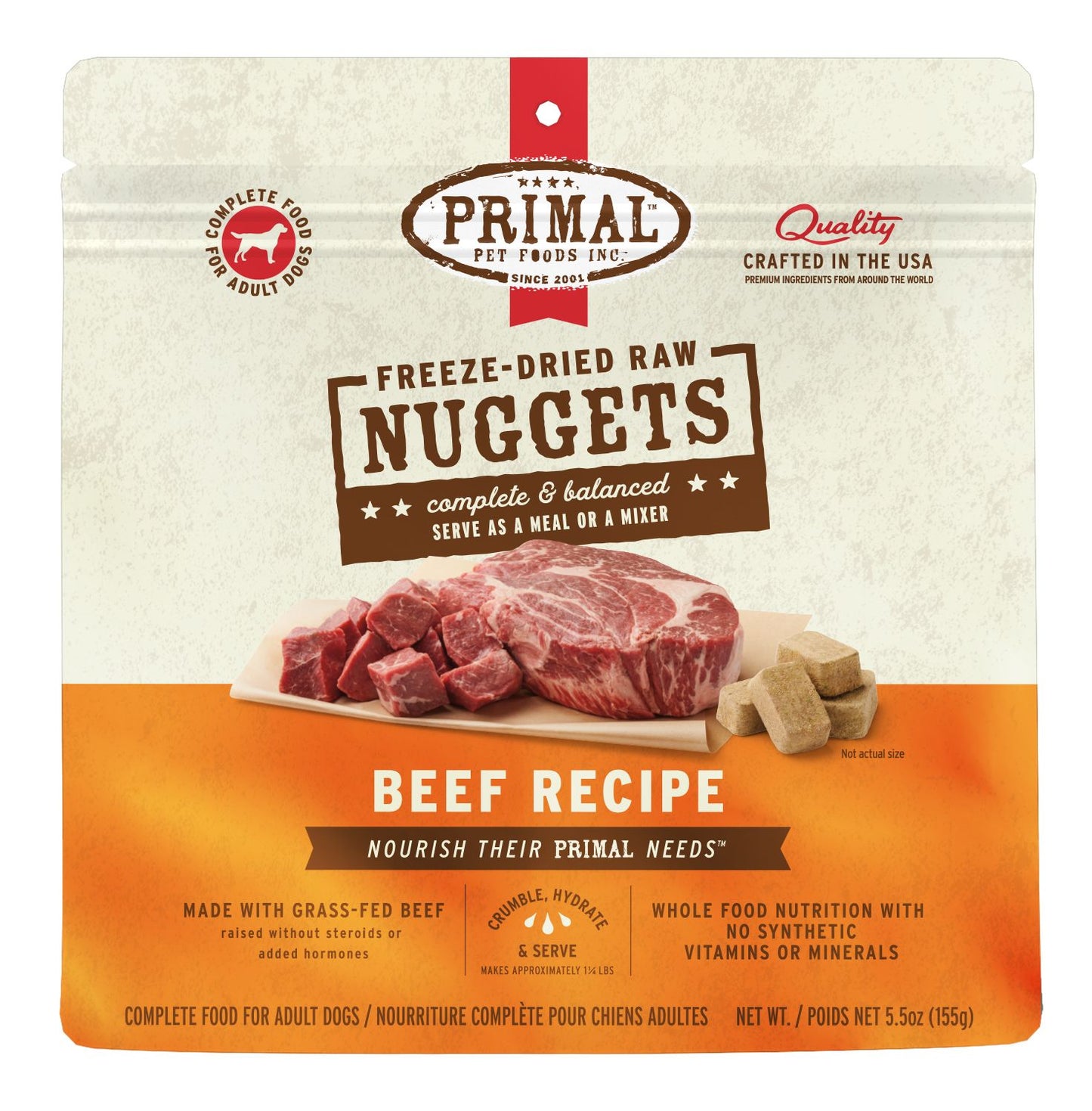 Primal Raw Freeze-Dried Nuggets Beef Formula Dog Food, 14-oz (Size: 14-oz)