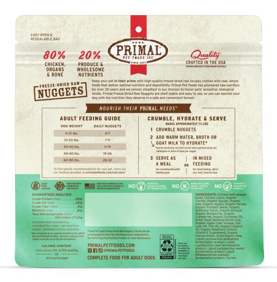 Primal Raw Freeze-Dried Nuggets Chicken Formula Dog Food, 5.5-oz (Size: 5.5-oz)