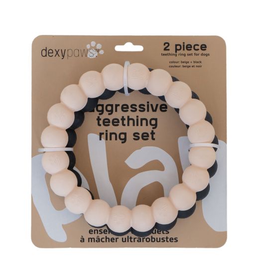 Dexypaws - 2 Piece Puppy Teething Ring Set, Beige and Black, Dog