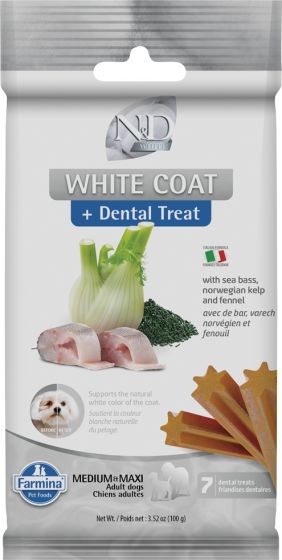 Farmina N&D Dental Treat White Coat Sea Bass, Fennel, & Kelp Med/Max Dog Treat 100-g