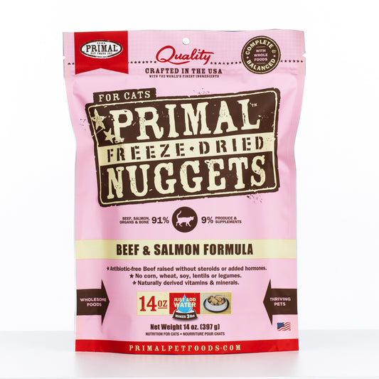 Primal Raw Freeze-Dried Nuggets Beef & Salmon Formula Cat Food, 14-oz (Size: 14-oz)