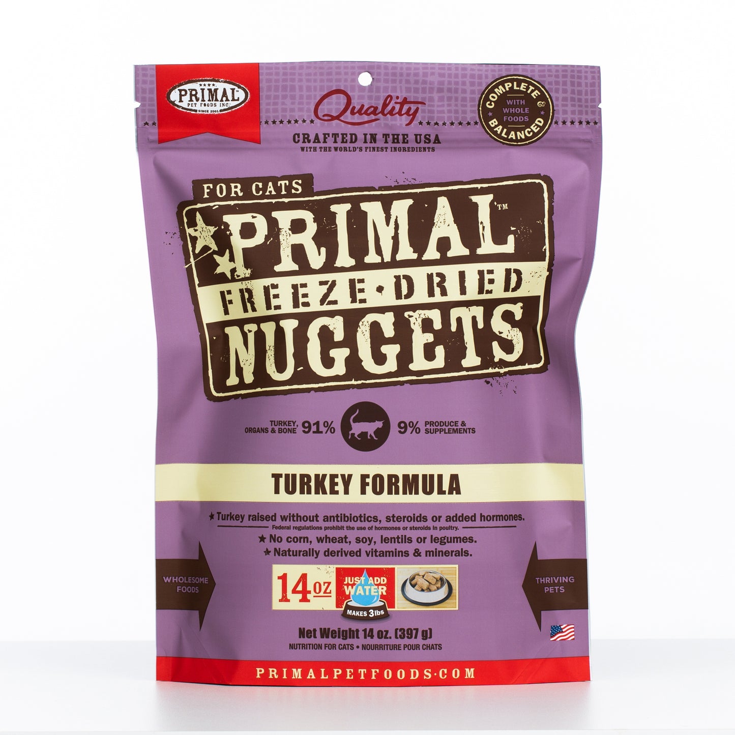 Primal Raw Freeze-Dried Nuggets Turkey Formula Cat Food, 14-oz (Size: 14-oz)