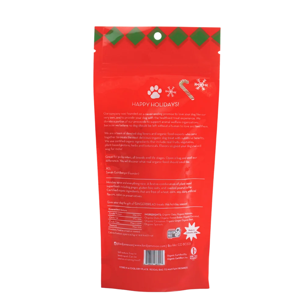 Lord Jameson Christmas Gingerbread Organic Soft & Chewy Dog Treats 6-oz
