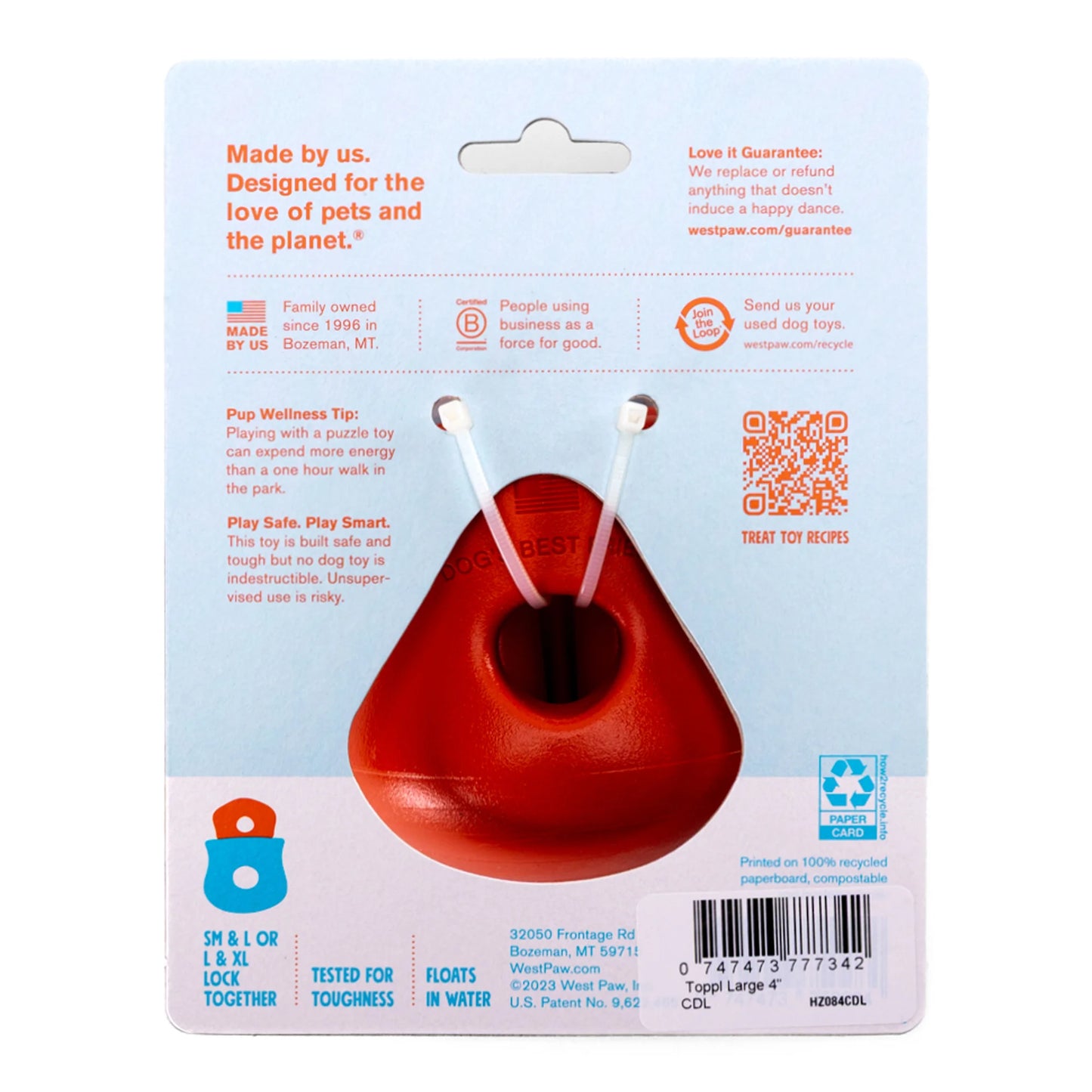 West Paw Zogoflex Toppl Dog Toy, Cardinal (Limited Edition), Large
