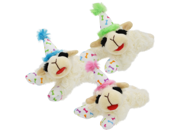Multipet Lamb Chop with Birthday Hat Squeaky Plush Dog Toy 6-in