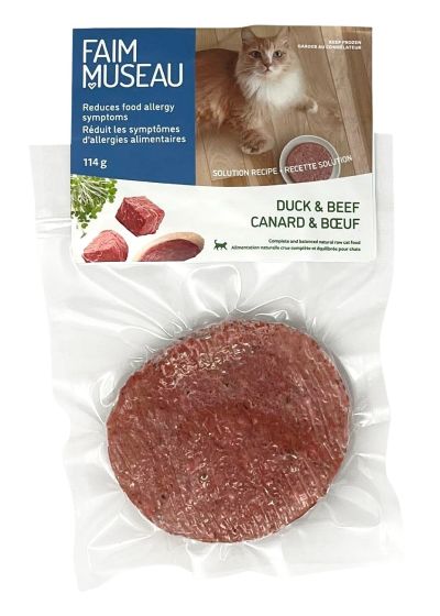 Faim Museau Solution Recipe Duck and Beef Frozen Raw Cat Food single 114-g patty