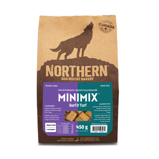 Northern Pet Mini Mix Surf N Turf Wheat-Free Dog Biscuits Lamb Berry & Smoked Fish Dog, 450-g