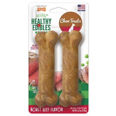 Nylabone Healthy Edibles Roast Beef Dog Treats Wolf Twin Pack 2-Count