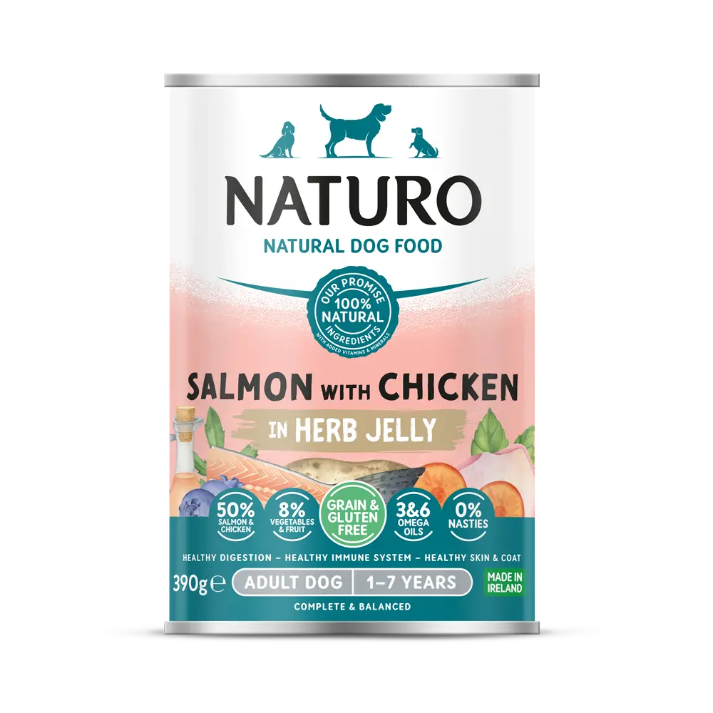 NATURO PET FOOD Canine Adult GF Salmon with Chicken & Vegetables in Herb Jelly, 390-gr