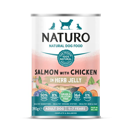 NATURO PET FOOD Canine Adult GF Salmon with Chicken & Vegetables in Herb Jelly, 390-gr