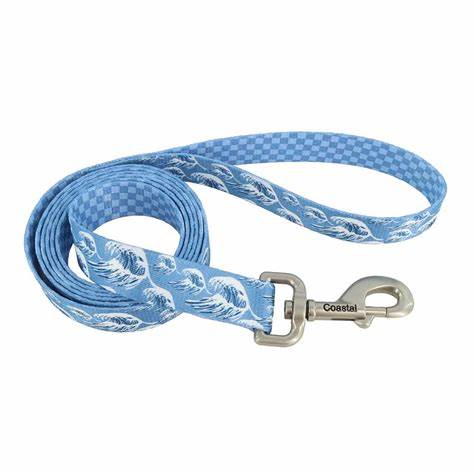 COASTAL Sublime Leash Blue Waves with Blue Checkers Dog 1-inx6-ft