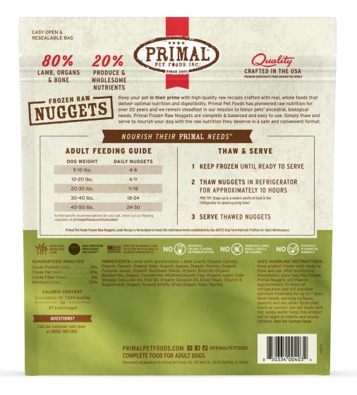 Primal Raw Frozen Lamb Nuggets Dog, 3-lb