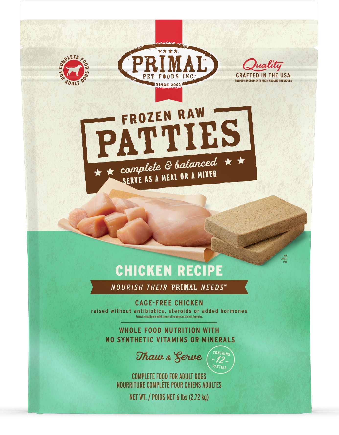 Primal Frozen Chicken Patties Dog, 6-lb