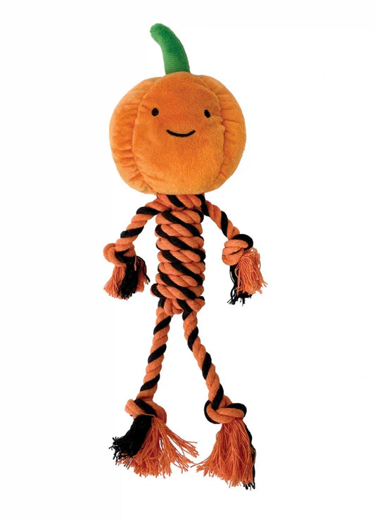 foufouBRANDS fouFIT Halloween Knotties Pumpkin Plush & Rope Dog Toy 14-in