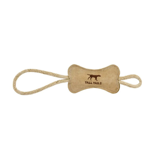 Tall Tails – Natural Leather & Wool Bone Tug Toy – 16″