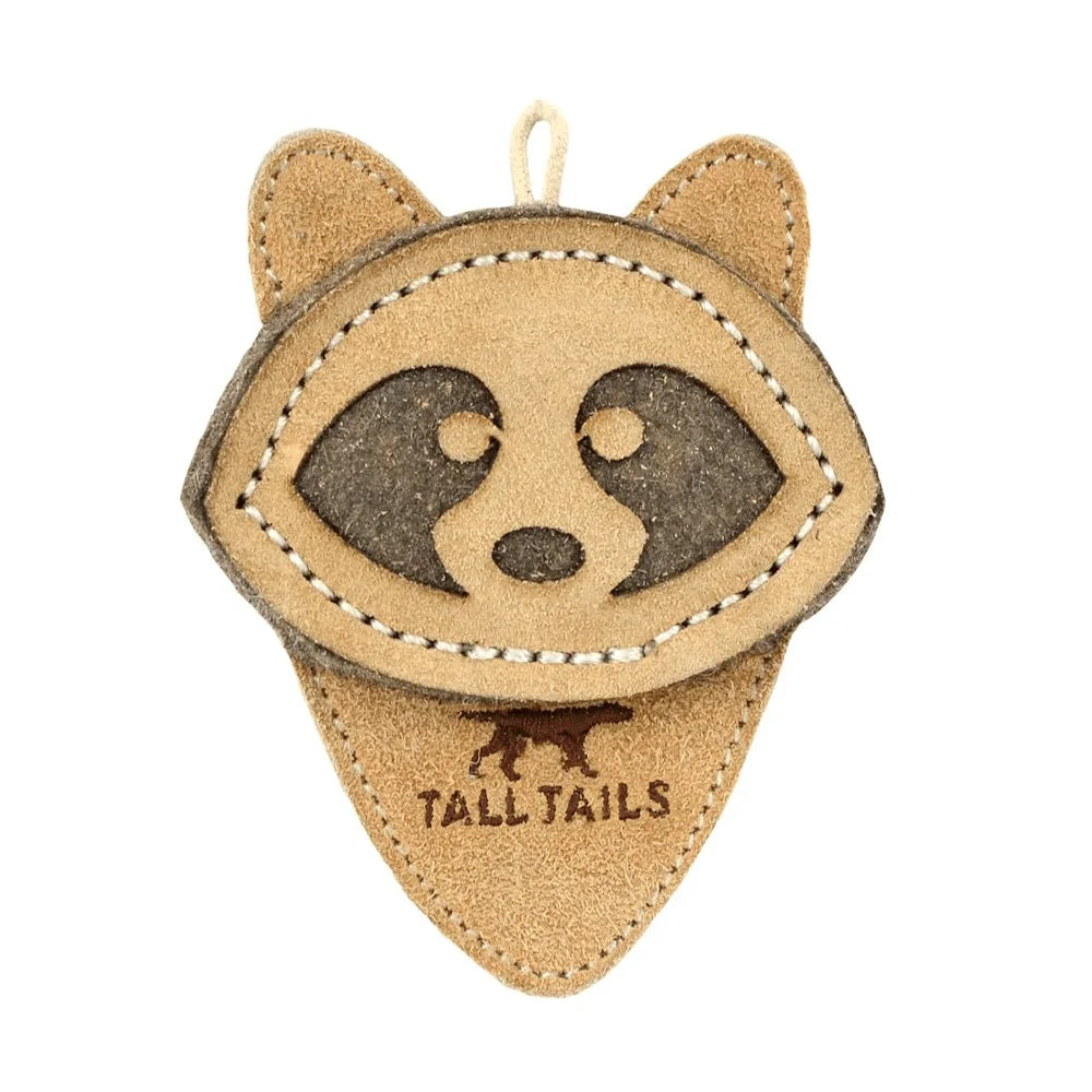 Tall Tails – Natural Leather & Wool Scrappy Raccoon Toy – 4″
