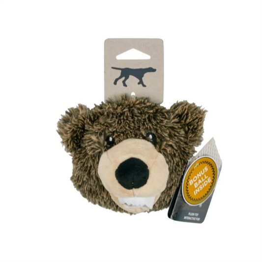 Tall Tails – Plush Grizzly Bear – 2 in 1 Fetch Squeaker Ball Toy – 4″