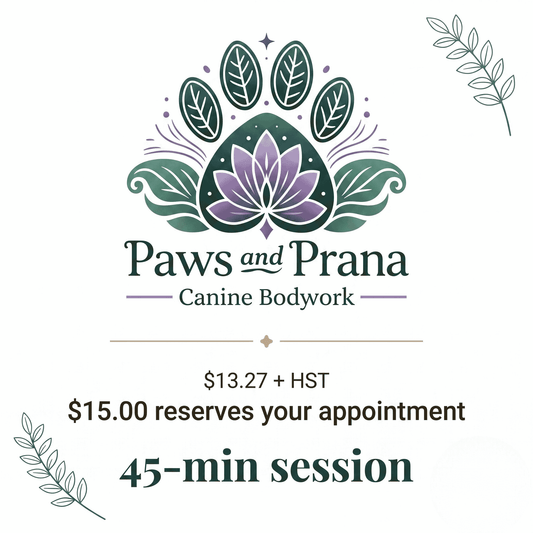 Paws and Prana canine bodywork session at Newcastle Pet Supply, $15 booking fee for a 45-minute session