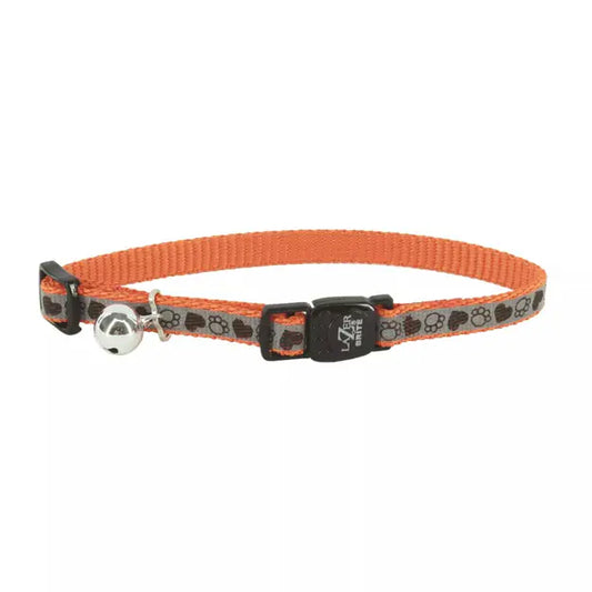 Lazer Brite Reflective Breakaway Cat Collar Orange Paws 3/8-in x 8-12-in
