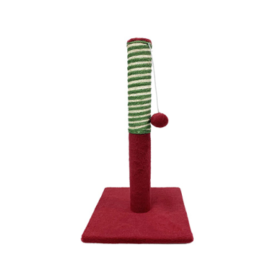 Prevue Hendryx North Pole Christmas Cat Scratcher with Toy, red base and striped jute post