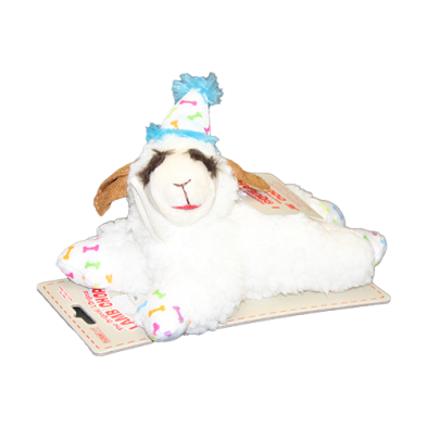 Multipet Lamb Chop with Birthday Hat Squeaky Plush Dog Toy 6-in