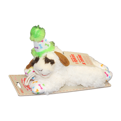 Multipet Lamb Chop with Birthday Hat Squeaky Plush Dog Toy 6-in