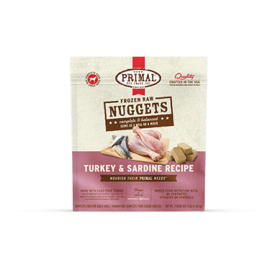 Primal Raw Frozen Nuggets Turkey & Sardine Formula Dog Food, 3-lb
