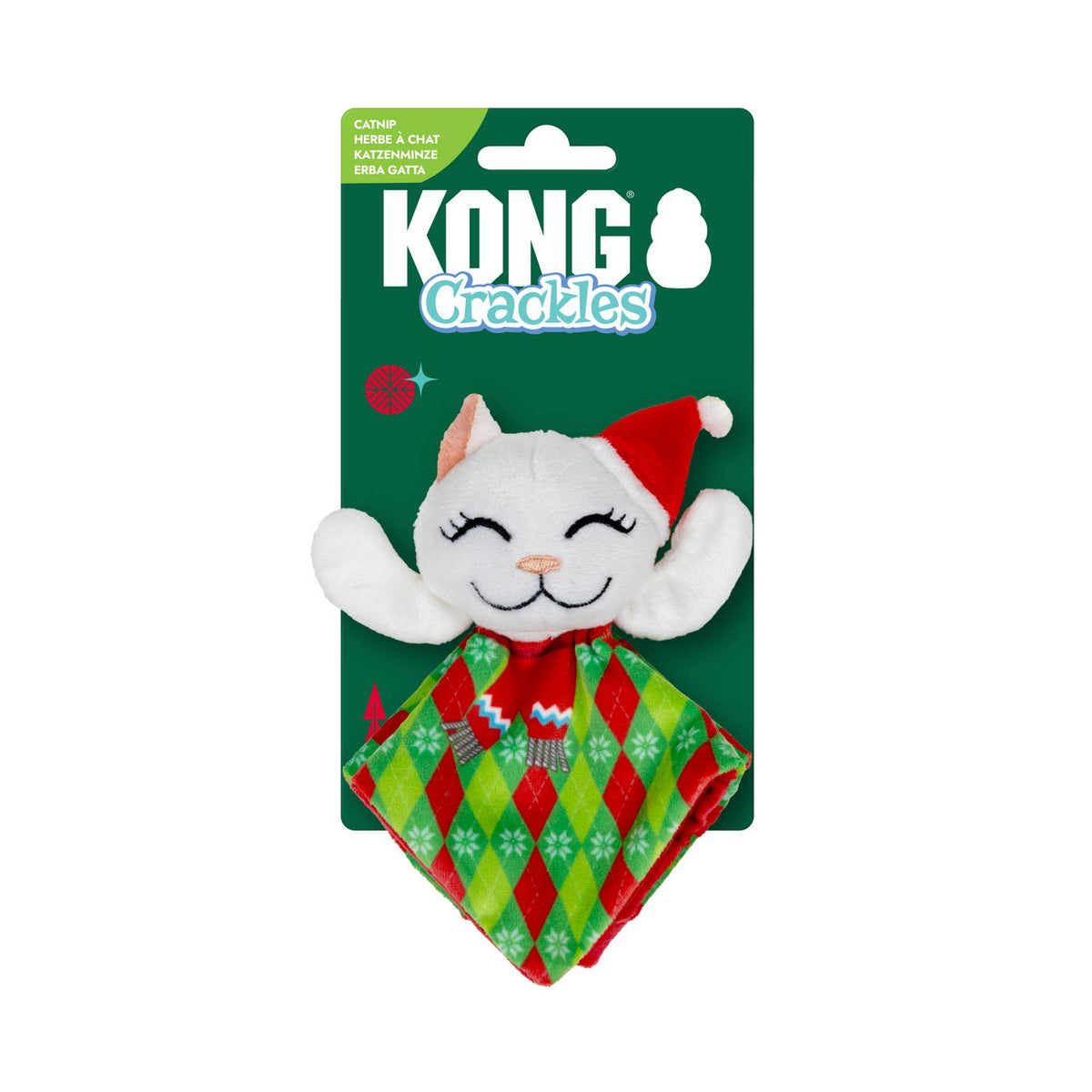 KONG Holiday Crackles Santa Kitty Argyle Catnip Cat Toy