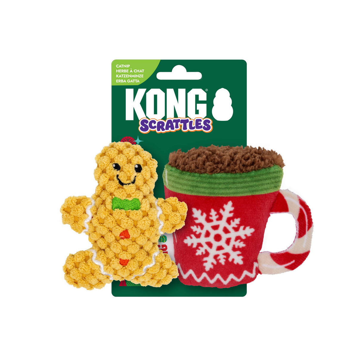 KONG Holiday Scrattles Cup and Gingerbread Man Catnip Cat Toys 2 Pack