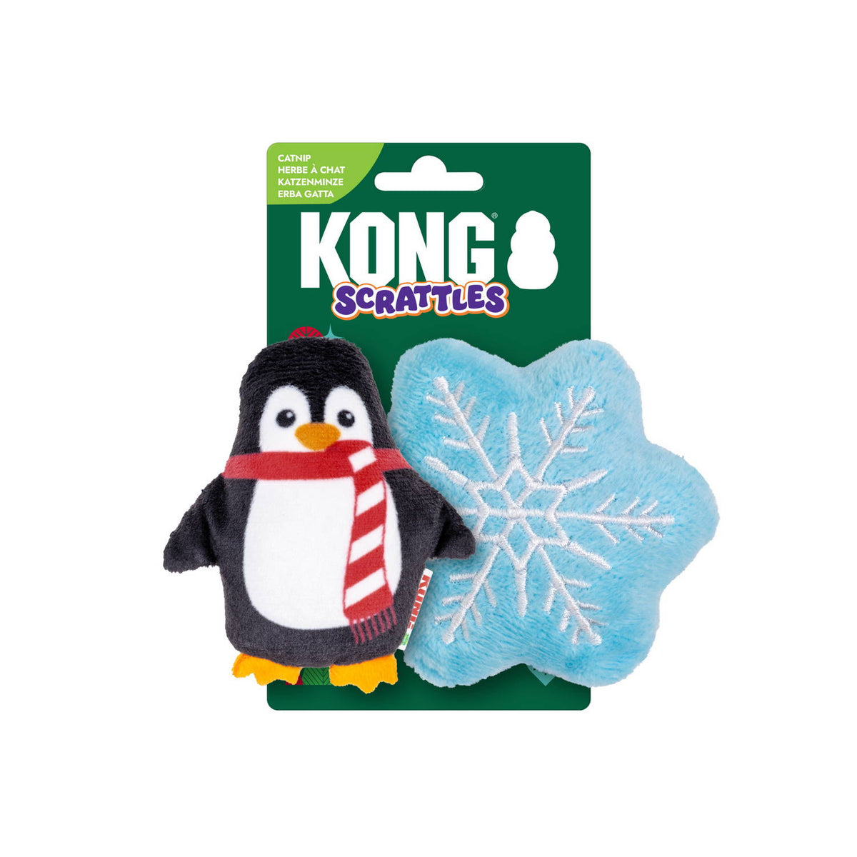 KONG Holiday Scrattles Penguin and Snowflake Catnip Cat Toys 2 Pack