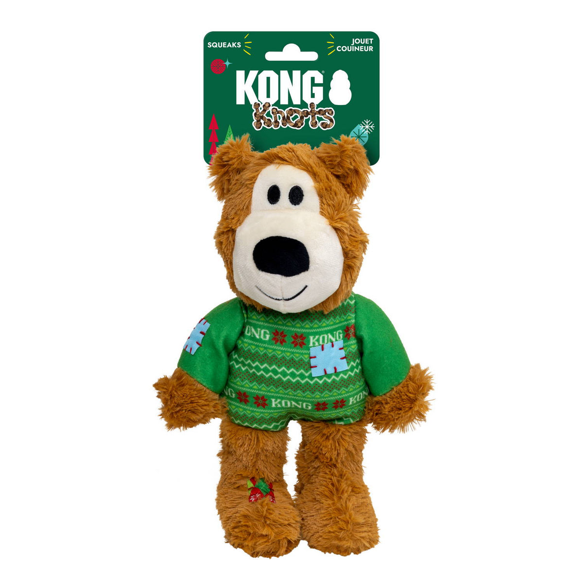 KONG Holiday Wild Knots Sweater Bear Plush Dog Toy Medium/Large