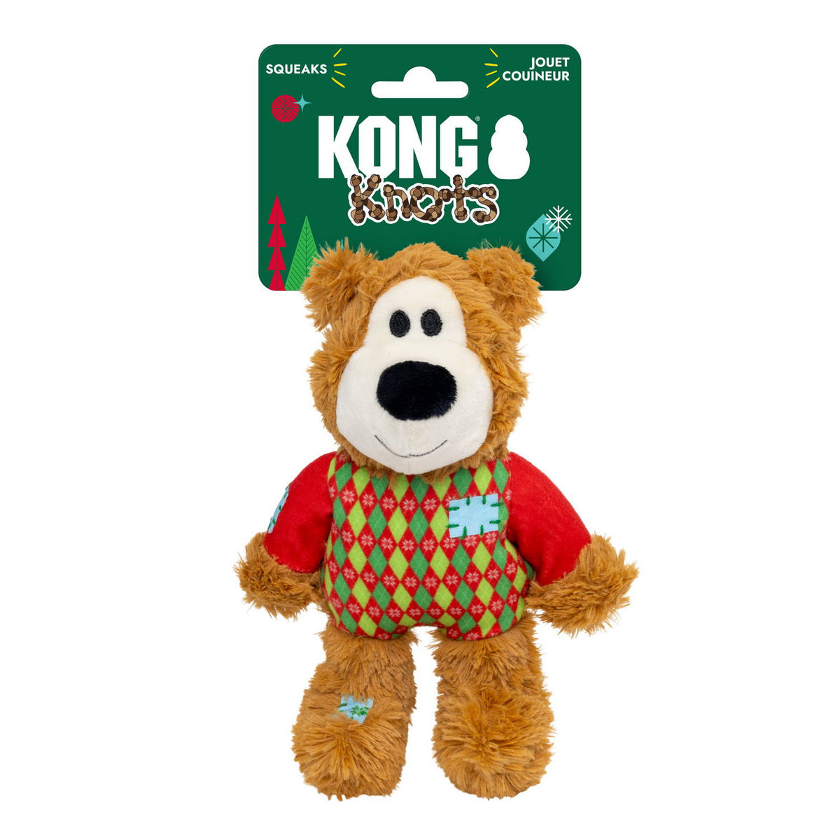 KONG Holiday Wild Knots Sweater Bear Plush Dog Toy Small/Medium